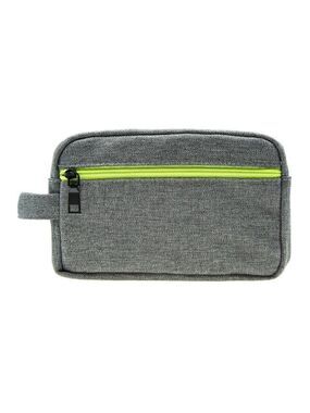 Men Toiletry Bag Grey Textured Dopp Kit Carry On with Lime Green Zipper  NEW